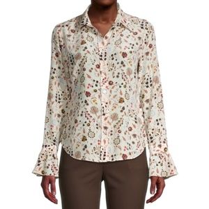 FRAME Floral Ruffled Cuff 70s Silk Blouse, size small